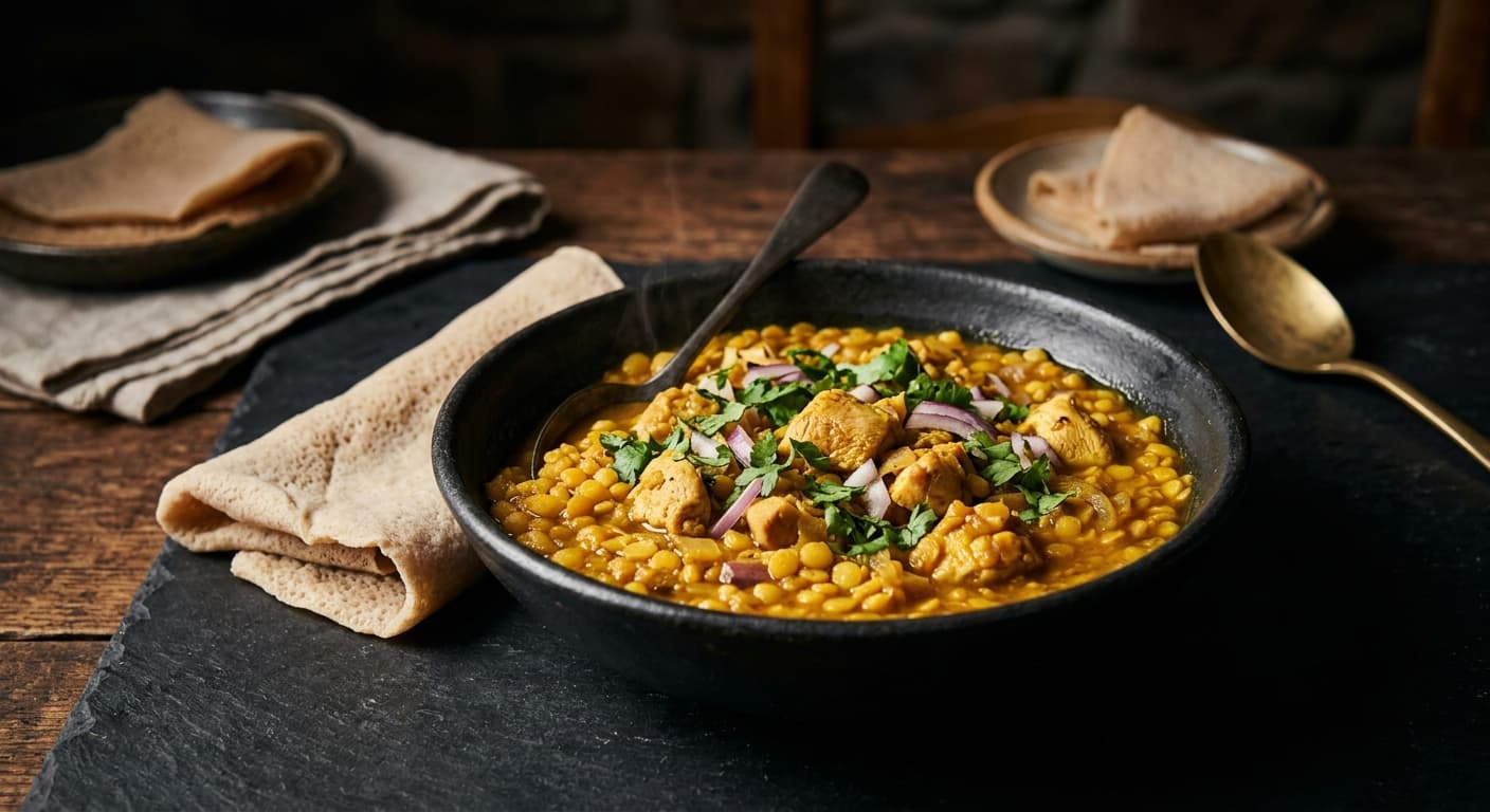 Kik Alicha (Mild Lentil Stew) with Chicken